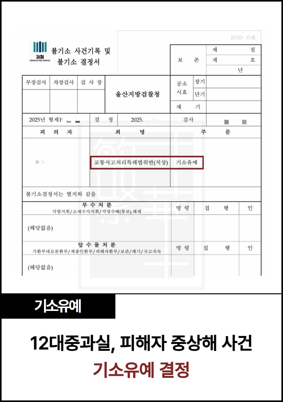 12대중과실/중상해 교통 사고, 기소유예 결정 사례