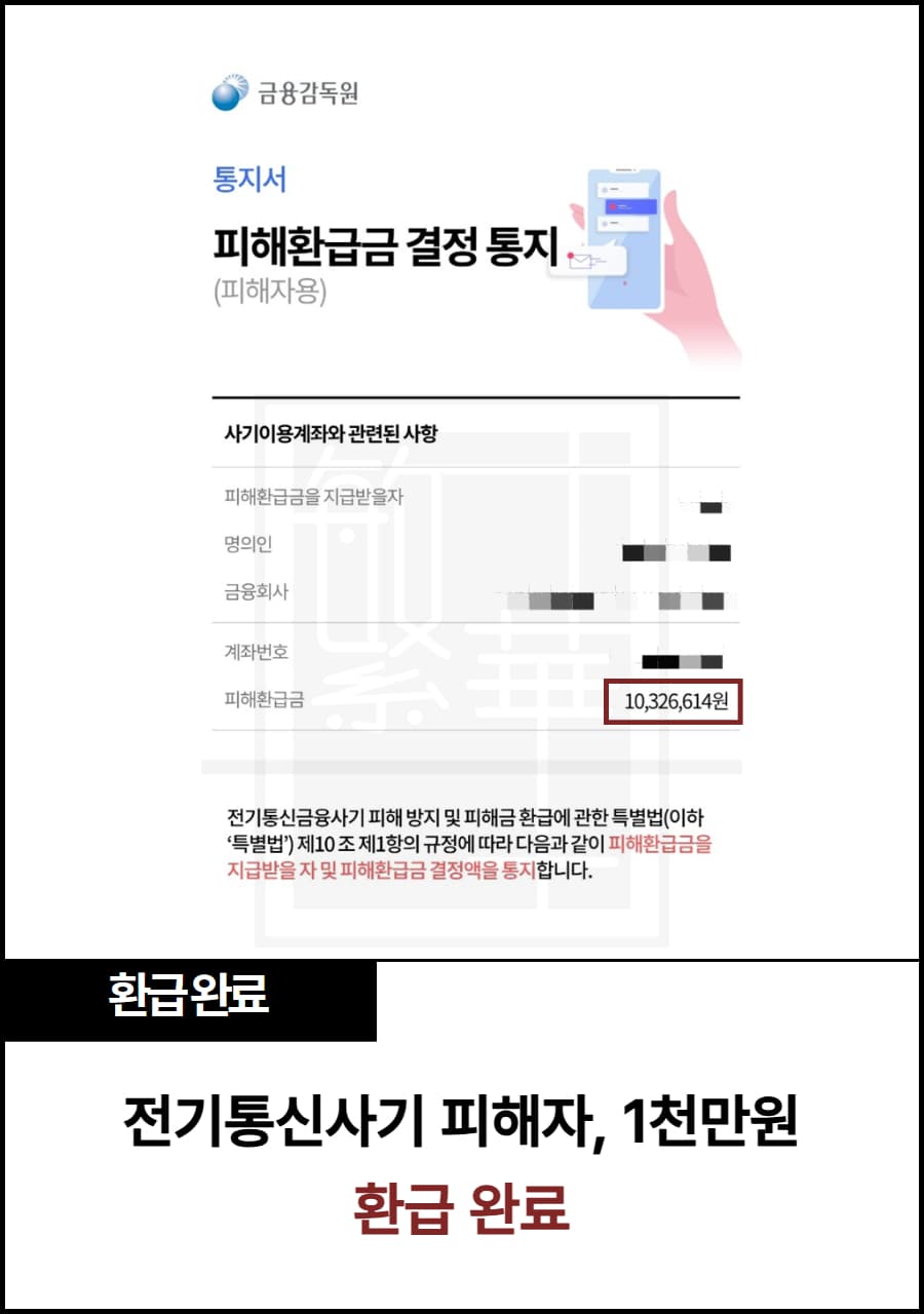 전기통신사기 피해자 지급정지, 1천만원 환급 사례