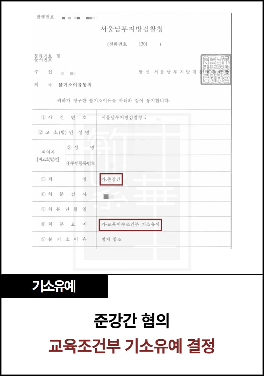 준강간 혐의, 기소유예 결정 사례