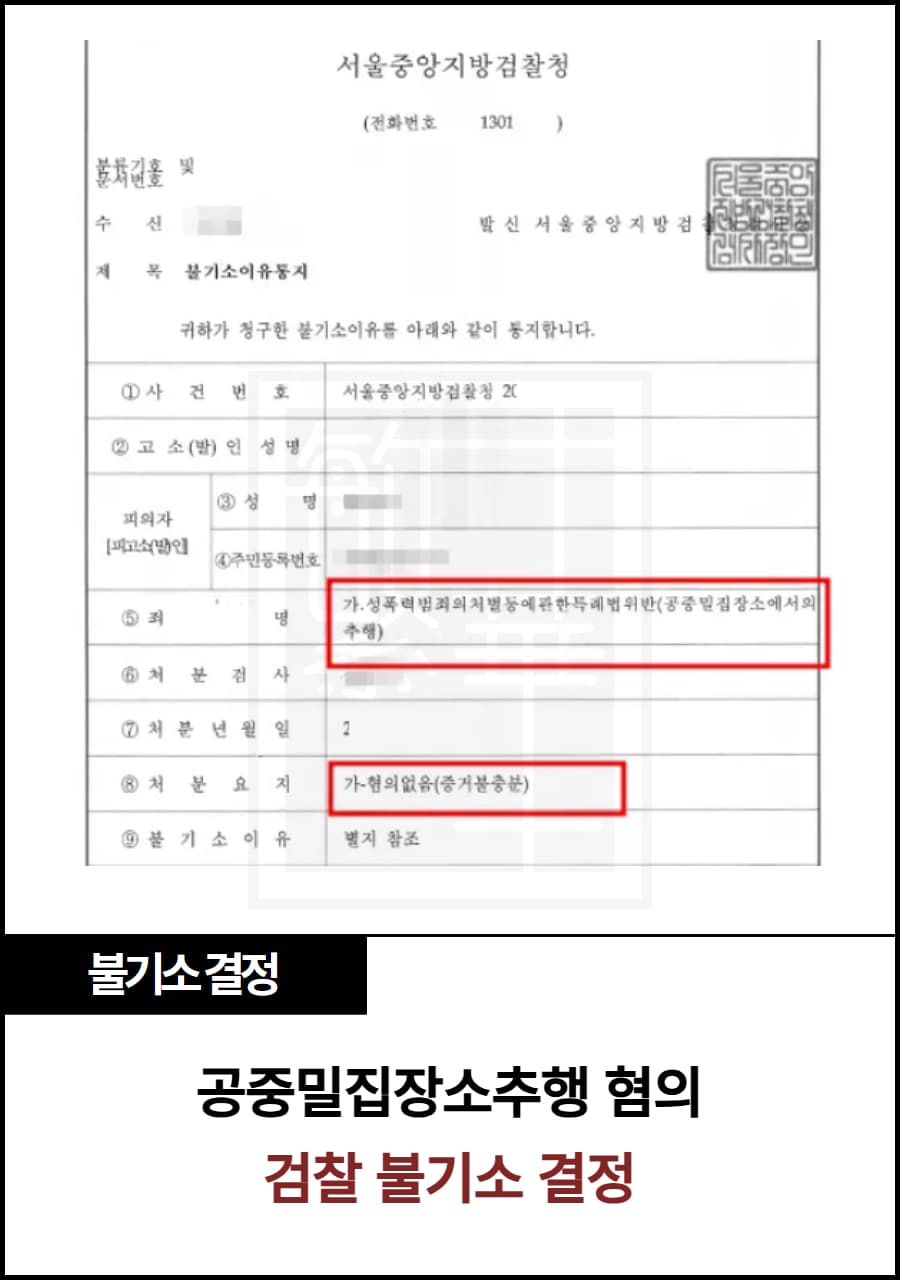 공중밀집장소추행 불기소 결정 수행 사례
