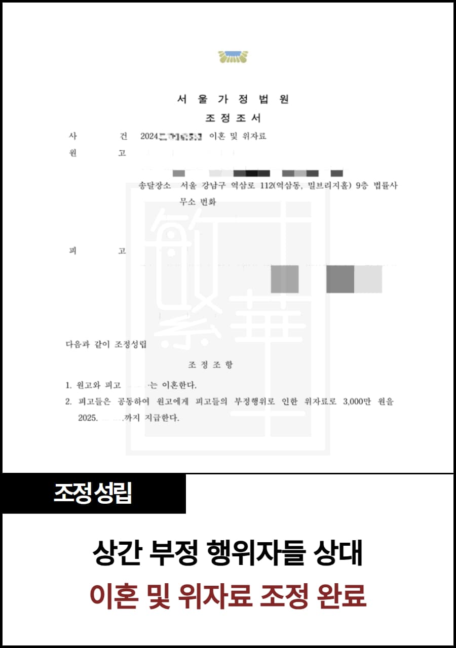 상간부정행위자 상대 이혼, 위자료 사례