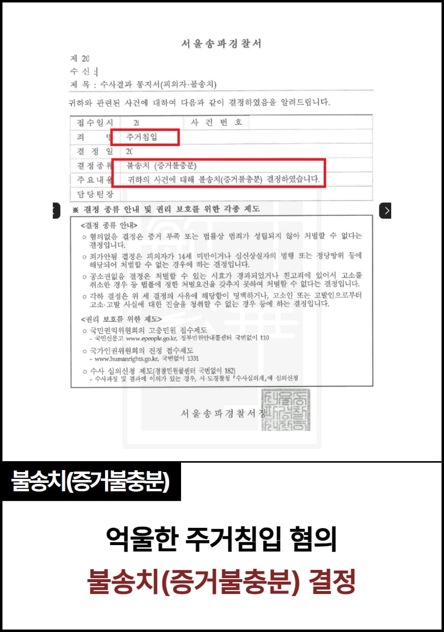 주거침입 불송치 결정 수행 사례